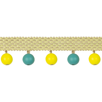 Бахрома с деревянными шариками MZ-5 лимонный/темно-бирюзовый (YELLOW/LIGHT BLUE) (3,4см/d1,5см/15м)